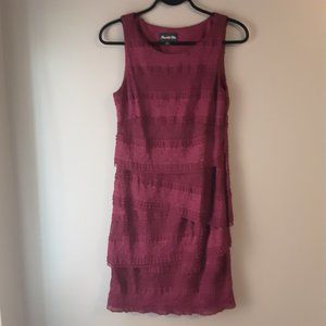 Cleo Scarlett Nite Burgundy Lace Sleeveless Sheath Dress Stretchy Lined, Size 8